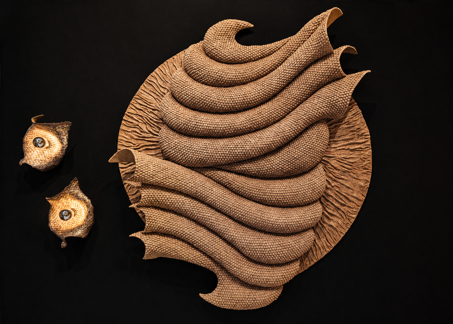 Sculptural installation creating a strong material presence within an architectural setting.