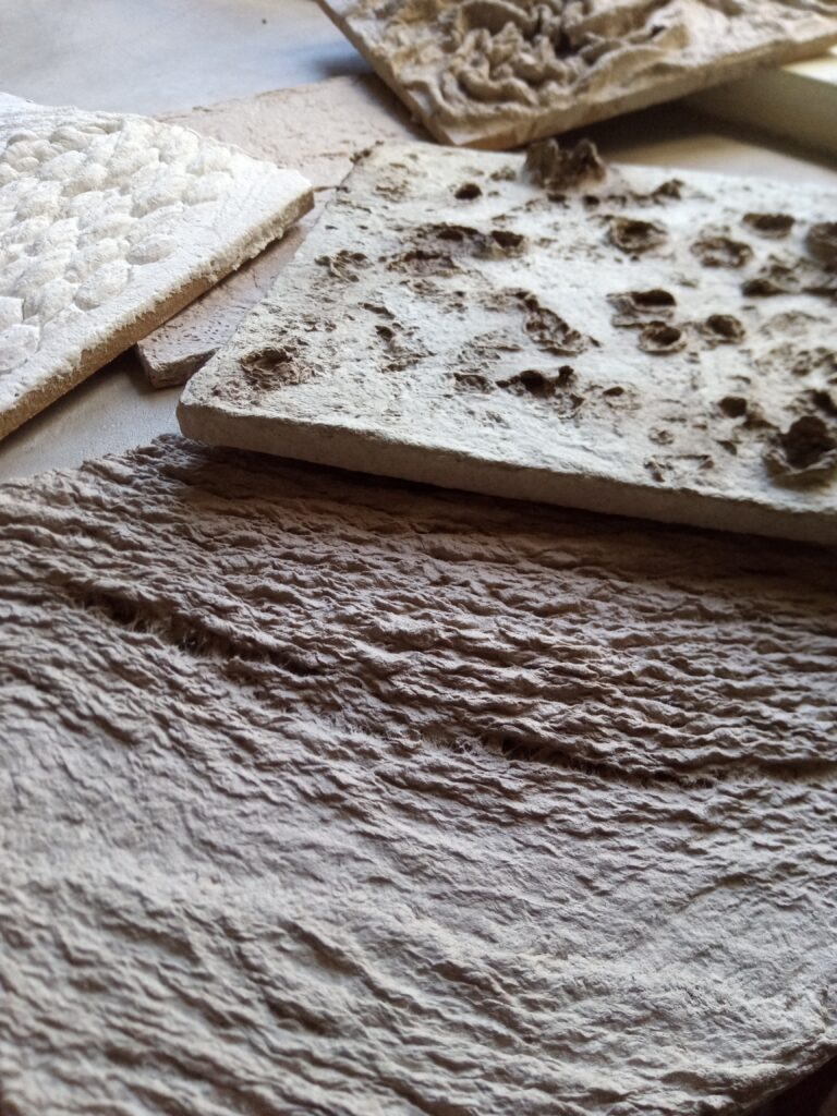 Material experimentation in the artist's studio.