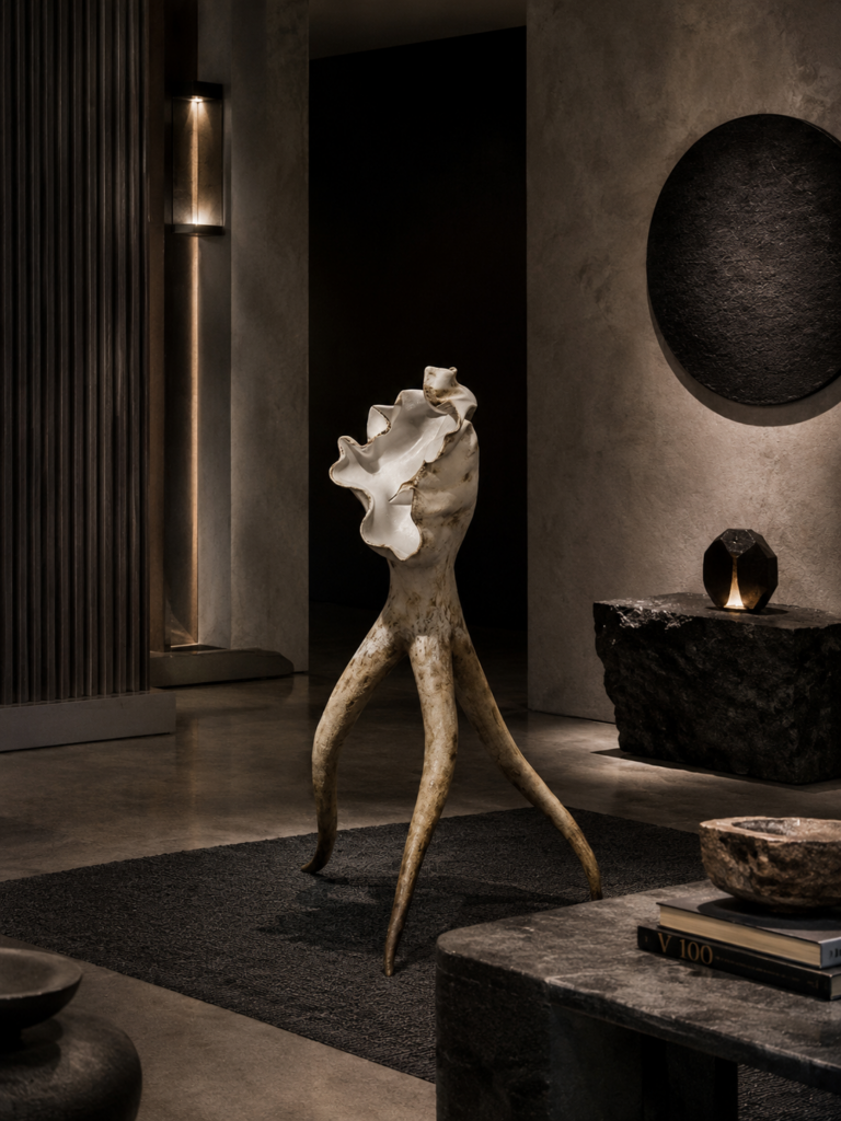 Organic freestanding sculpture inspired by imaginary underwater environments.
