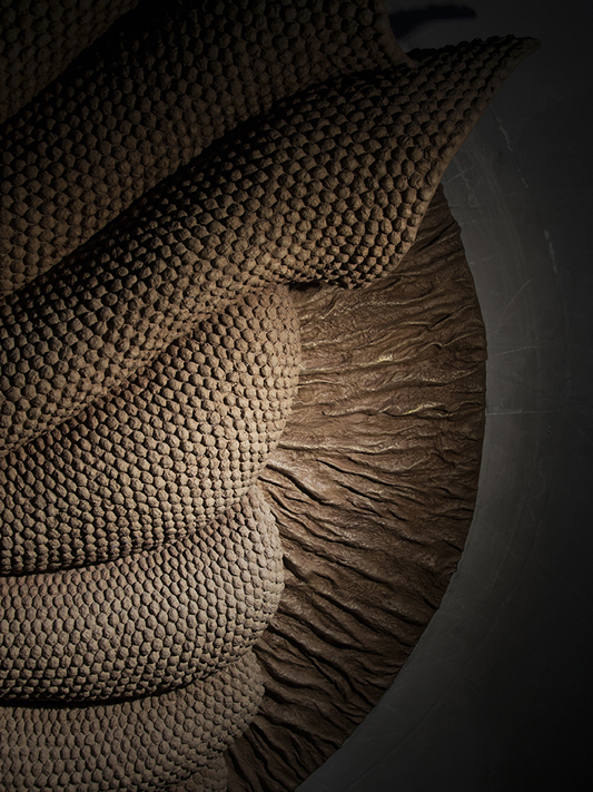 Experimental material texture inspired by organic and mineral landscapes based on imaginary natural forms